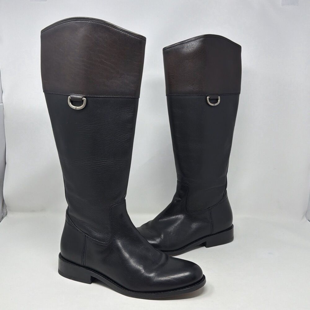 Frye Tall Riding Boots Women 7.5 B Black Leather Zip Buckle Made Mexico